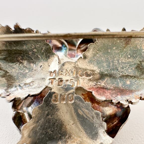 Taxco Mexico Silver Rose Brooch | 980 Floral Elegant Pin | Signed TB-51 - Picture 4 of 12